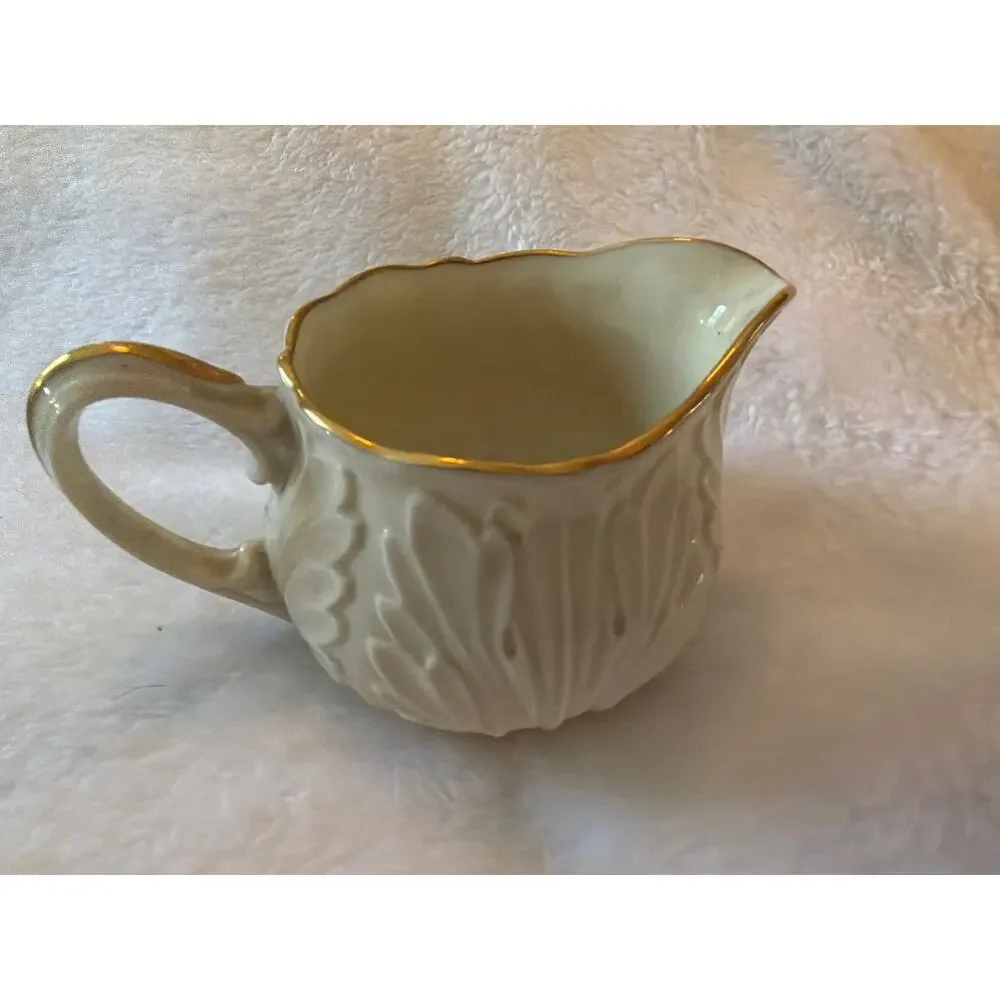 Lenox Cream Gold Trim Creamer Pitcher Leaf Pattern Fine China Made in USA VTG